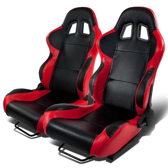 Auto Dynasty Full Reclinable Black Cloth Carbon Look PVC Leather Type-R Racing Seat